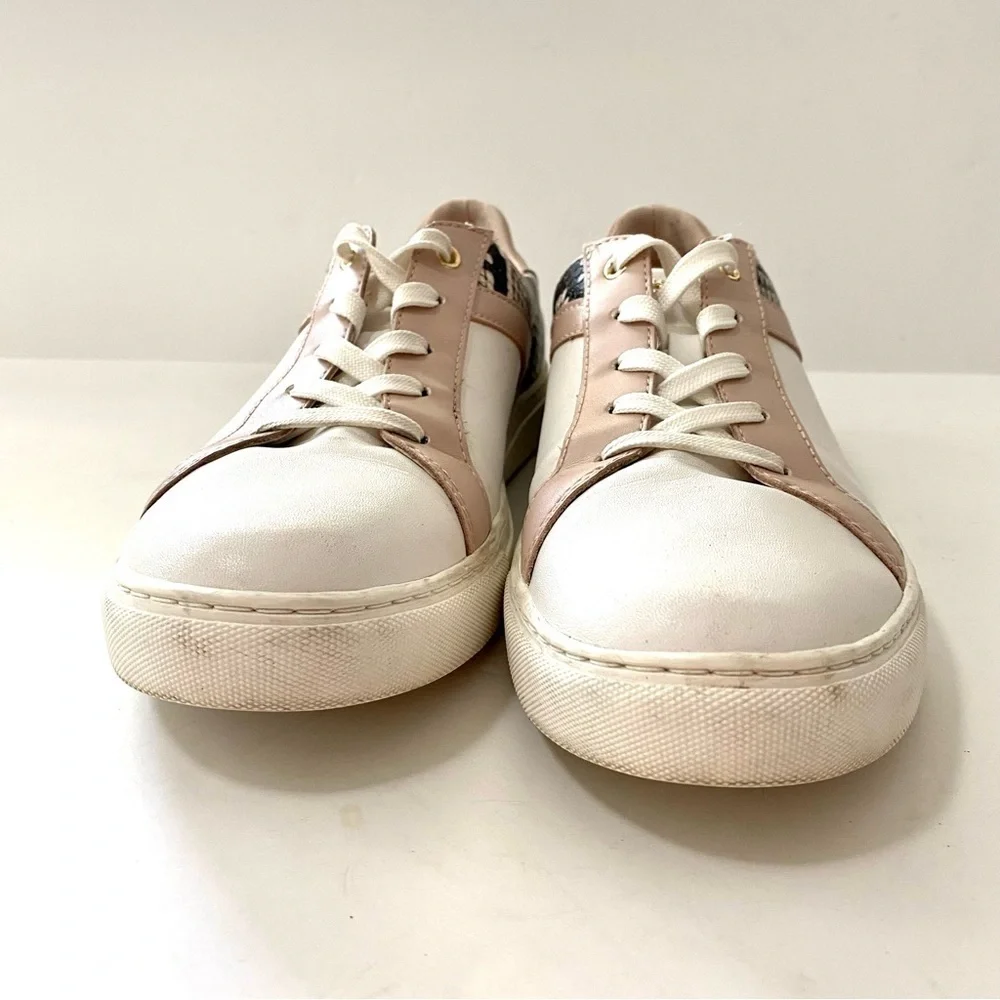 Kate Spade NY Dash White Pink Leather Sneaker Size 8.5 Snakeskin Panels Low Top